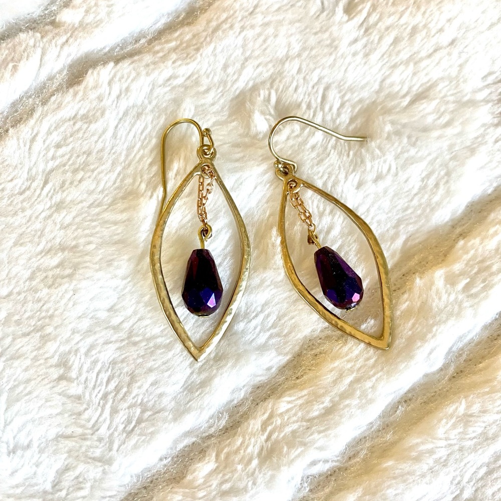 Handmade Gold/Purple Drop Earrings